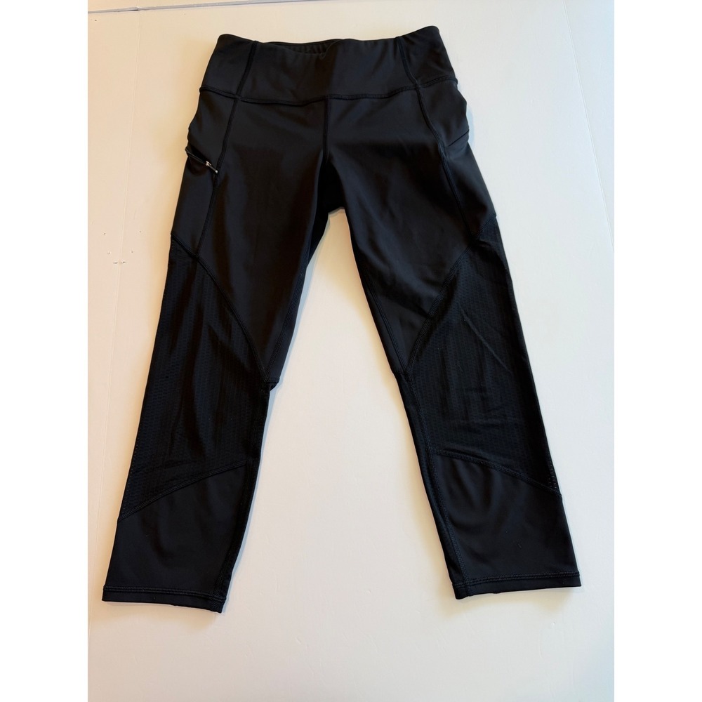 Athleta Womens Black Mesh Panel Crop Leggings Zipper Pocket Capris XS